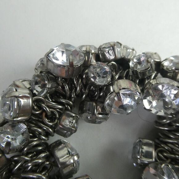 Rhinestone Sparkly Chain Link Stretchy Adjustable Silver Tone Bracelet Chunky - Picture 4 of 5
